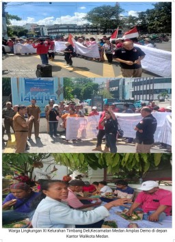 Warga Kelurahan Timbang Deli Demo di Depan Kantor Walikota Medan