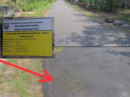Miris! Baru Selesai Dikerjakan, Jalan Hotmix di Kedungturi Sudah Ditumbuhi Rumput