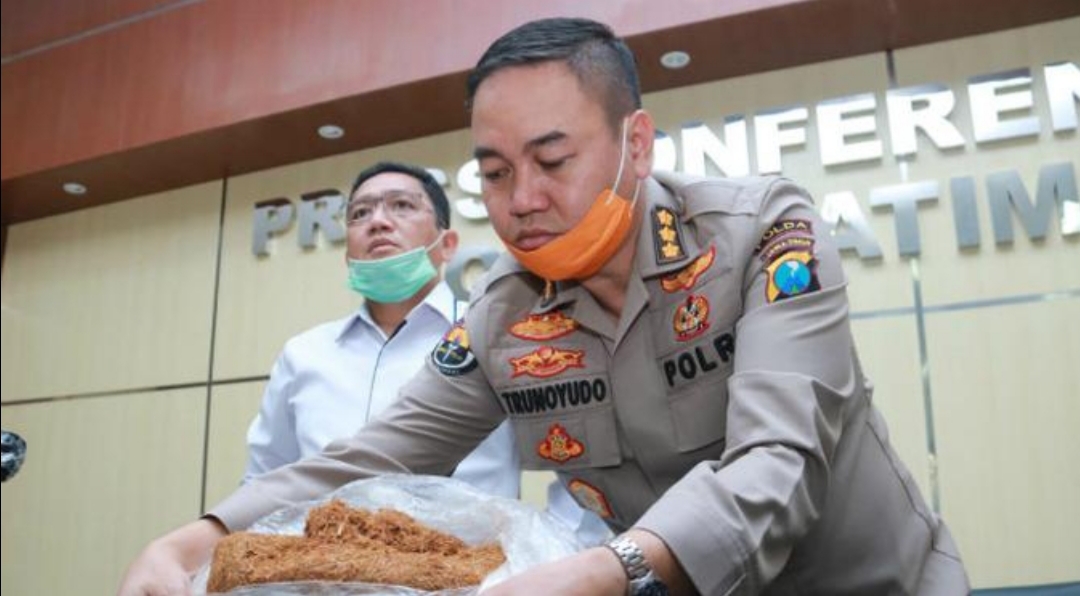 Saat Konfrensi Pers Polda Jatim ungkap kasus 40kg Tembakau Gorila (istimewa)