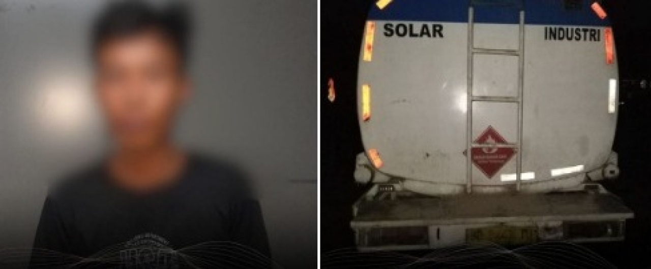 Pelaku dan tangki BBM yang diamankan Dit Intelkam Polda Sumsel