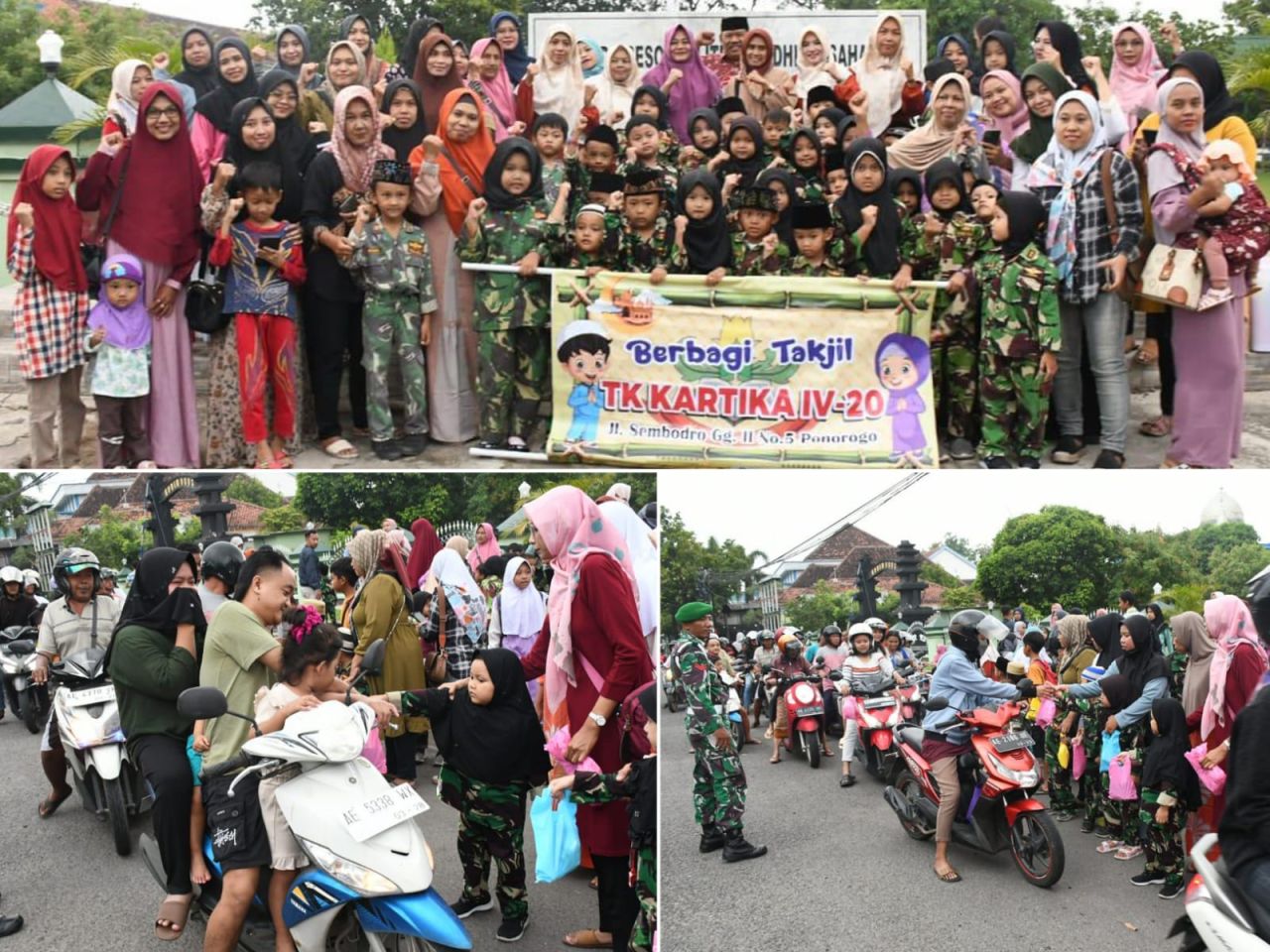 Ketua Yayasan Kartika Jaya Koordinator Kodim Ponorogo dan Siswa TK Kartika IV-20 Bagi Takjil