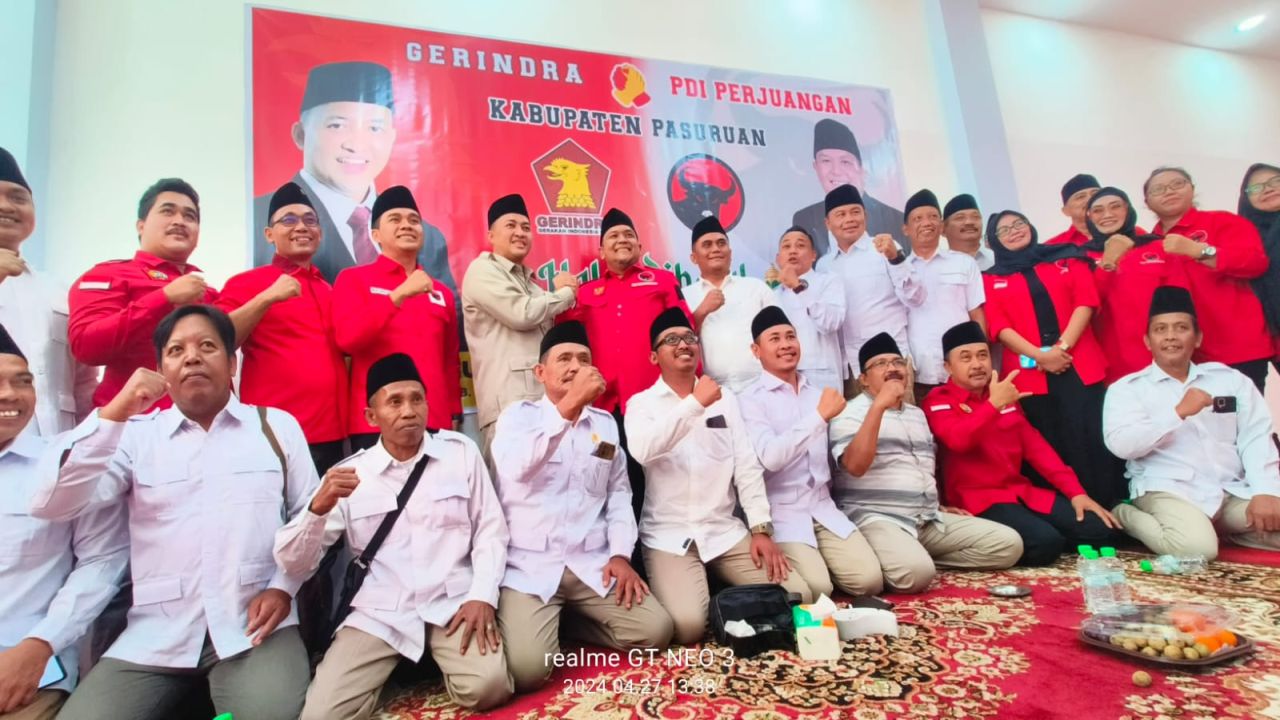 DPC Partai Gerindra dan PDI Perjuangan Kabupaten Pasuruan gelar Halal Bihalal di kantor DPC Partai Gerindra setempat.
