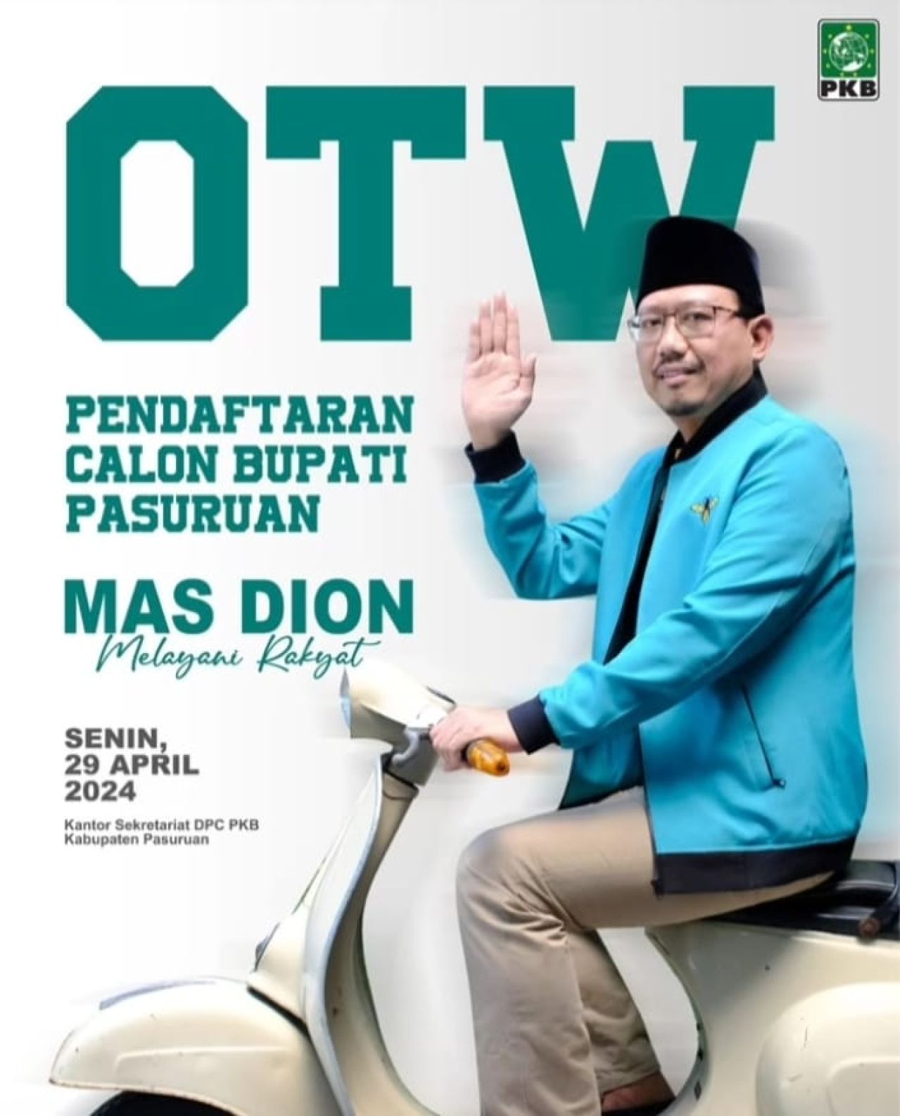 Sudiono Fauzan Ketua DPRD Kabupaten Pasuruan akan daftarkan diri sebagai Bakal Calon Bupati di Kantor DPC PKB
