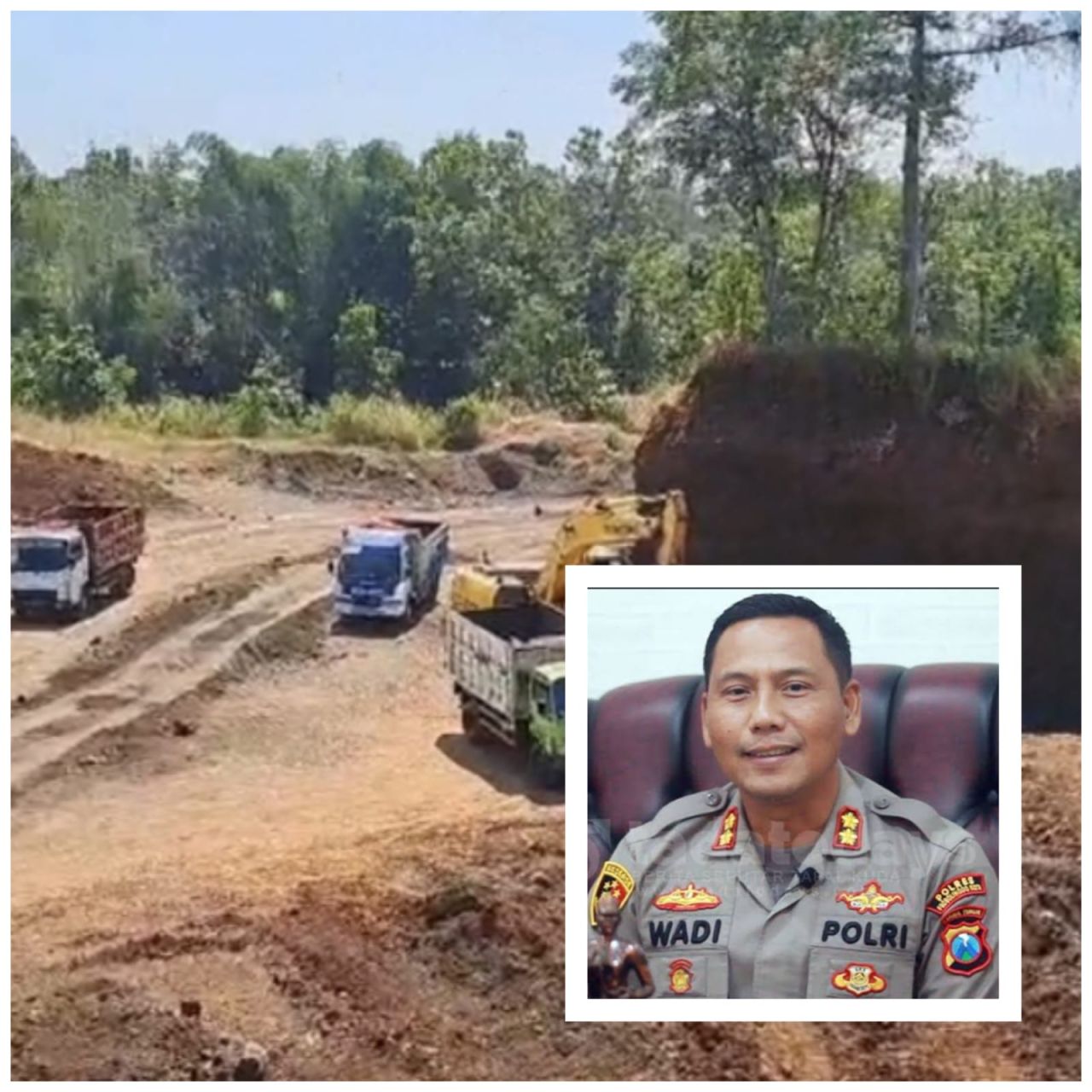 Lokasi tambang milik CV SES diduga diluar titik koordinat di Desa Sumber Kramat. Inzet : Kapolresta Probolinggo AKBP Wadi Sa'bani