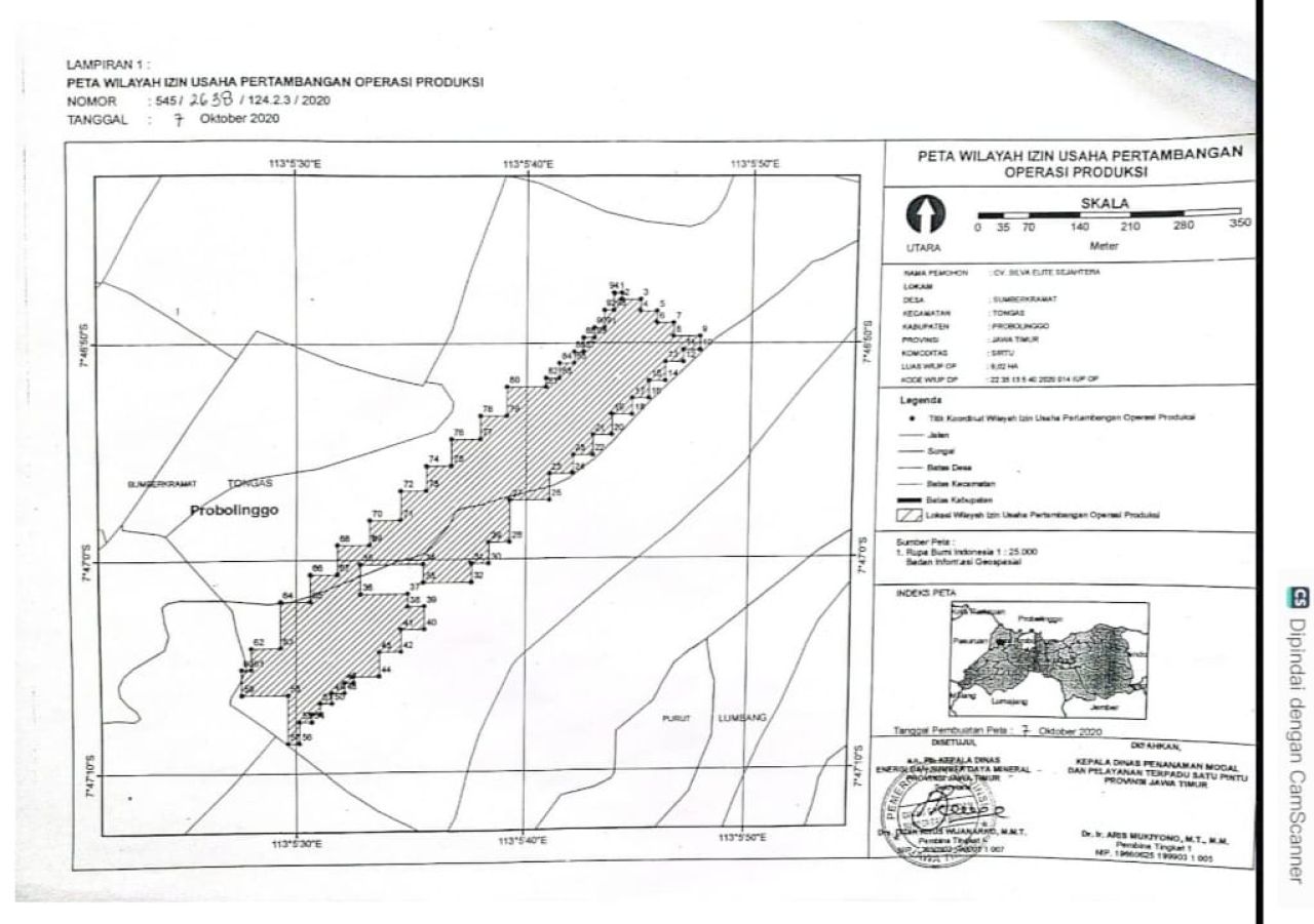 Peta IUP pertambangan CV SES