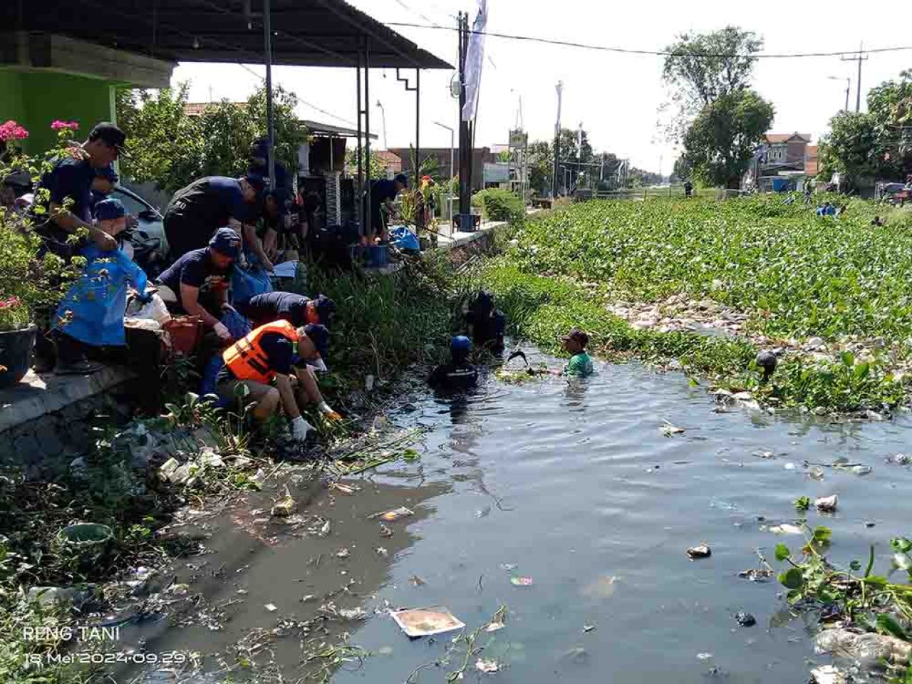 Manajeman PT Suparma memungut sampah di Sungai Pelayaran