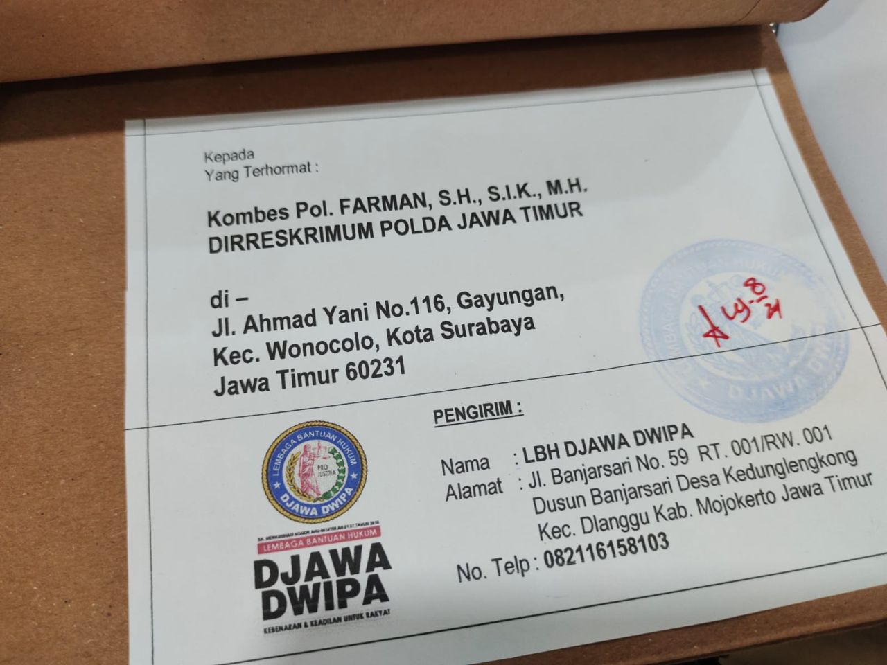 Laporan Lembaga Bantuan Hukum (LBH) Djawa Dwipa