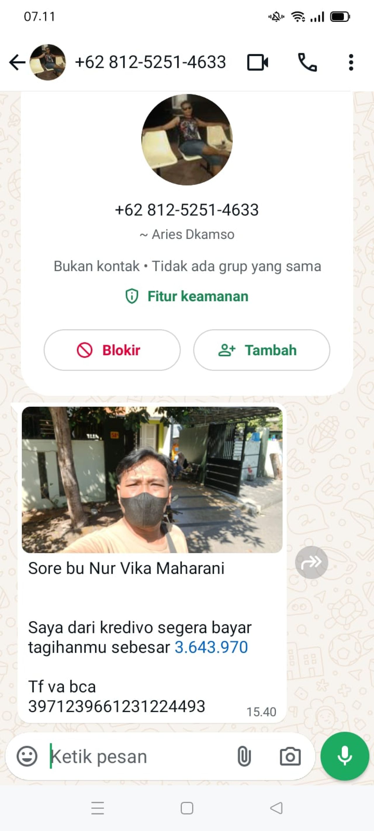 TAngkapan layar dugaan penipuan