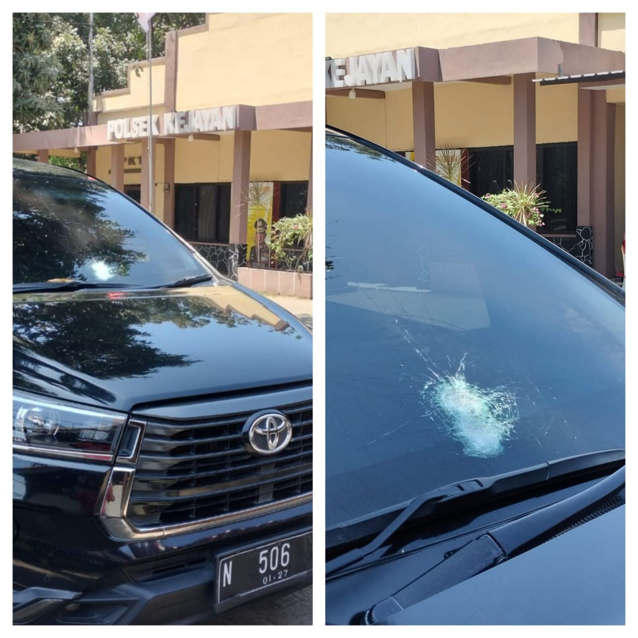 Kaca depan mobil dikendarai Gus Mujib pecah usai dilempar orang gak dikenal 