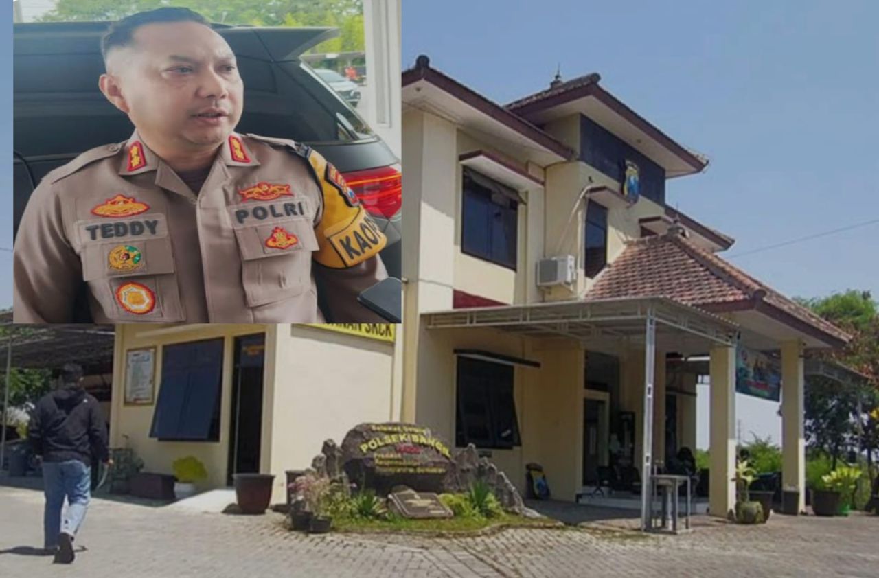 Halaman Polsek Bangil diduga lokasi penyerahan uang Rp 45 juta. Inzet : Kapolres Pasuruan AKBP Teddy Chandra