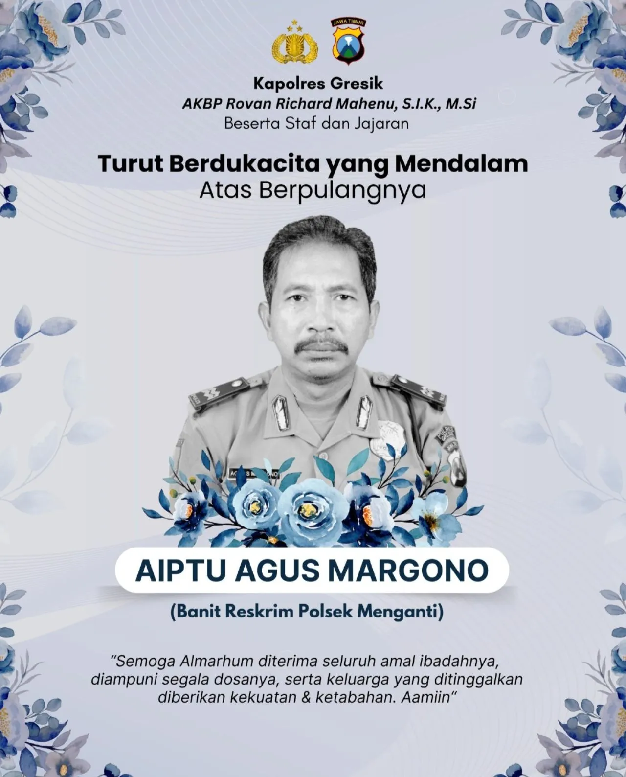 Redaksi BeritaPlus.id Sampaikan Belasungkawa Atas Berpulangnya AIPTU Agus Margono
