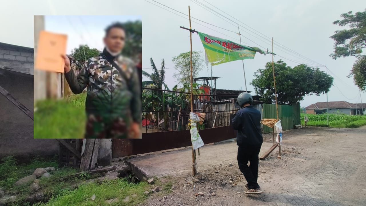 Patok dipasang warga Wagir di depan tempat usaha milik Nurhadi.inzet : oknum TNI AD yang diduga jadi beking