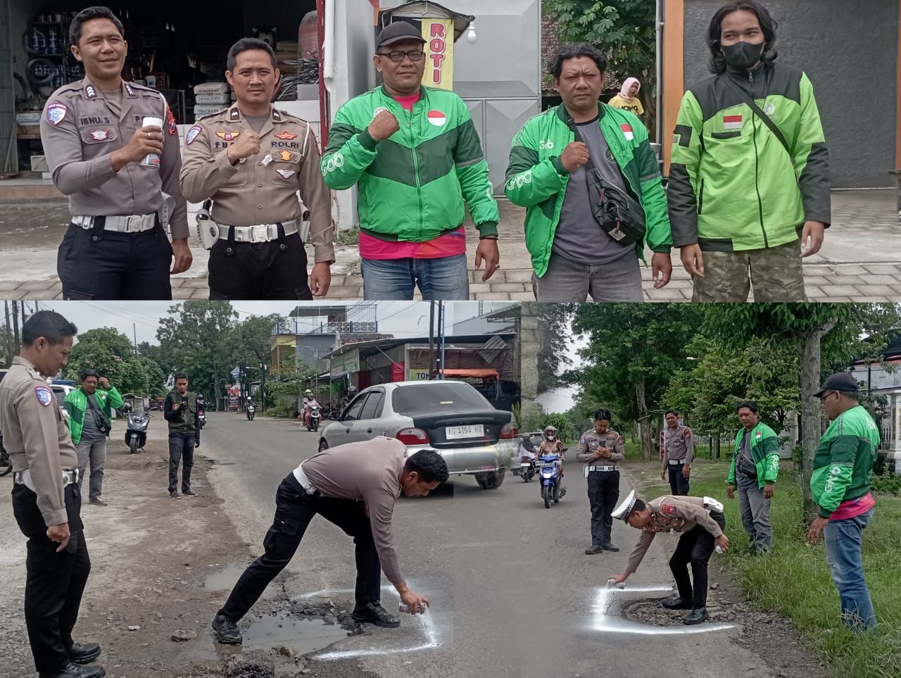 Cegah Lakalantas Satlantas Polres Ponorogo Lakukan Mitigasi Beri Tanda Jalan Rusak