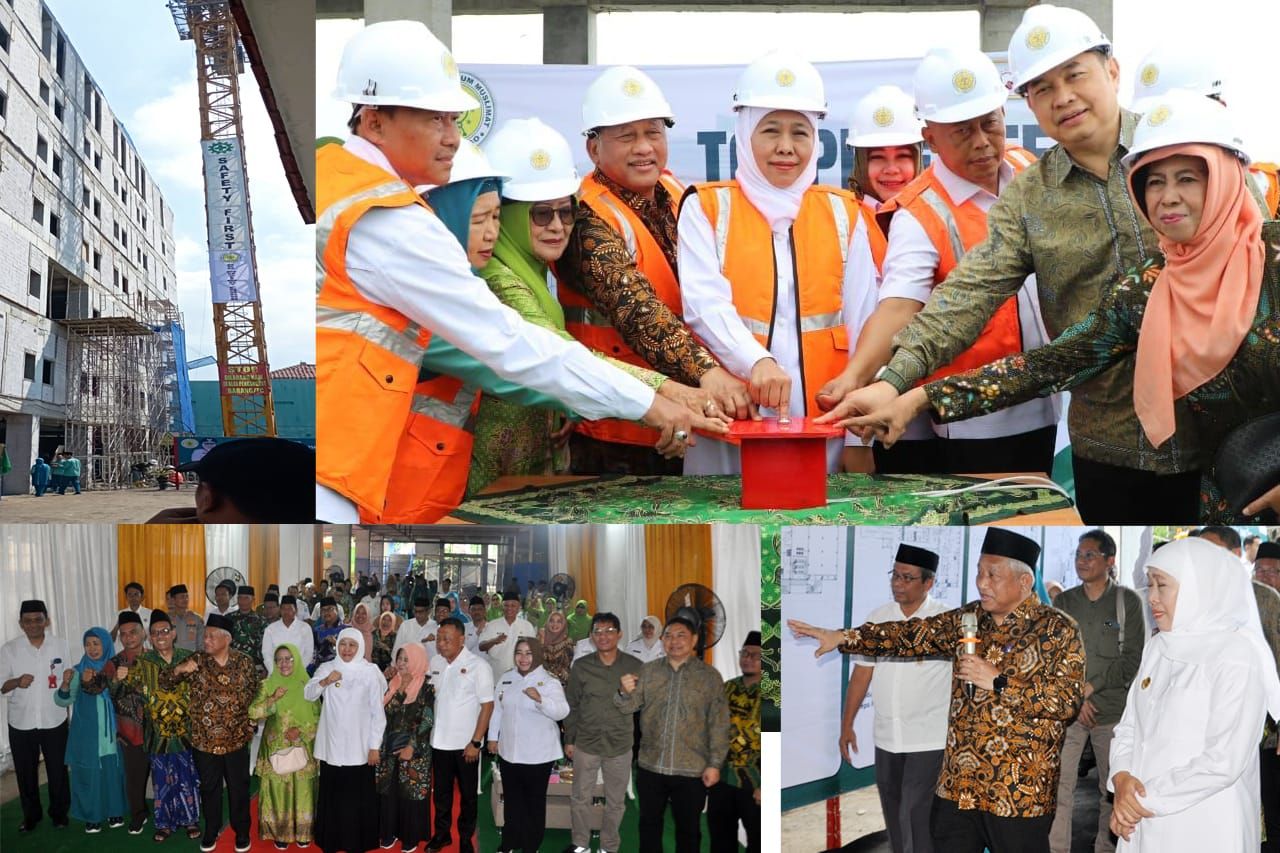 Bupati Sugiri Dampingi Gubernur Khofifah Tuntaskan Topping Off RSU Muslimat