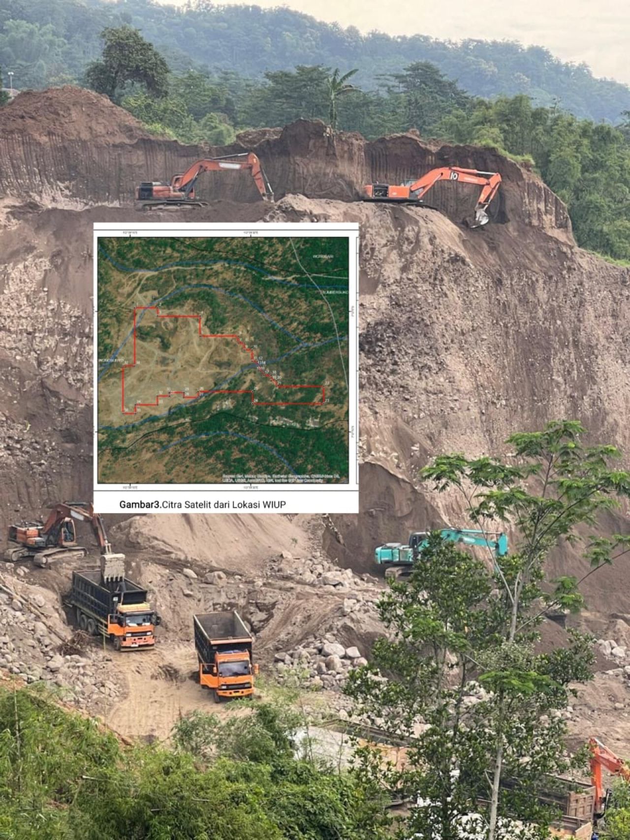 Lahan yang ditambang CV. JC yang diduga diluar titik koordinat di Dusun Ploso Kuning, Desa Wonosunyo, Kecamatan Gempol