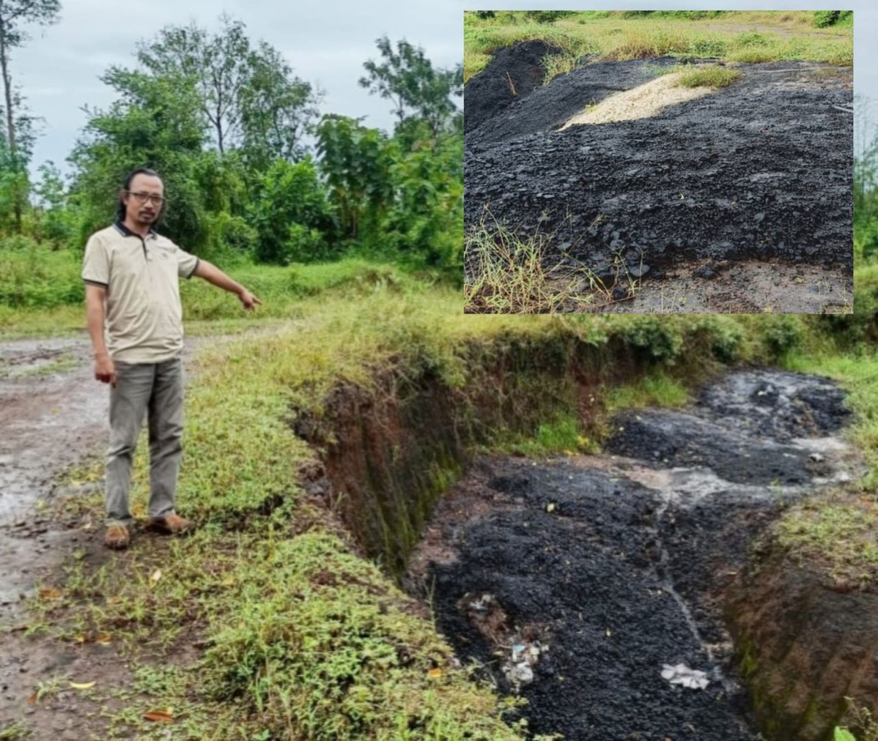 Lahan bekas galian tambang CV Pasir Kejayan di Desa Sumber Banteng ditumpuk limbah diduga B3