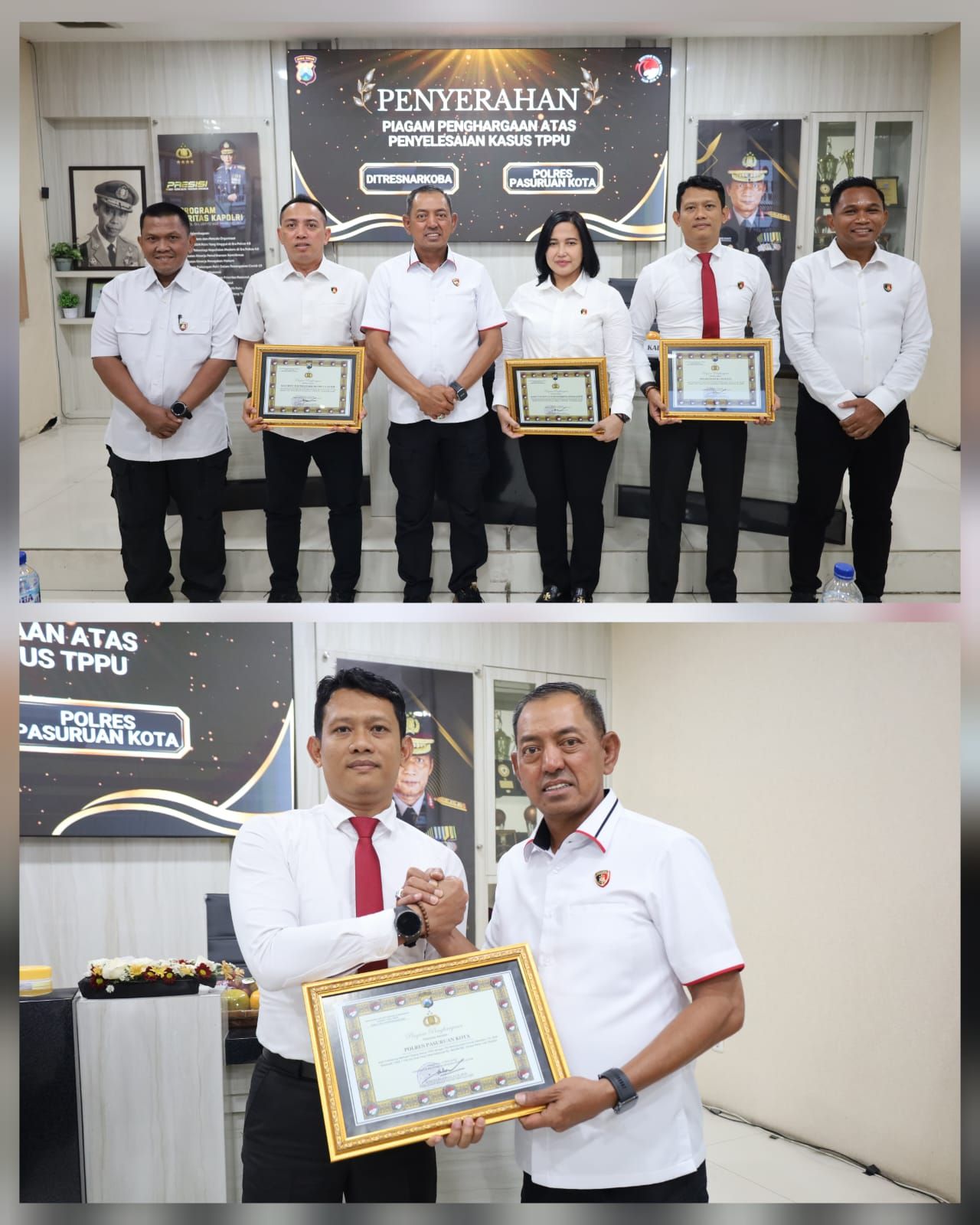 Satresnarkoba Polres Pasuruan Kota menerima penghargaan dua sekaligus di Polda Jatim