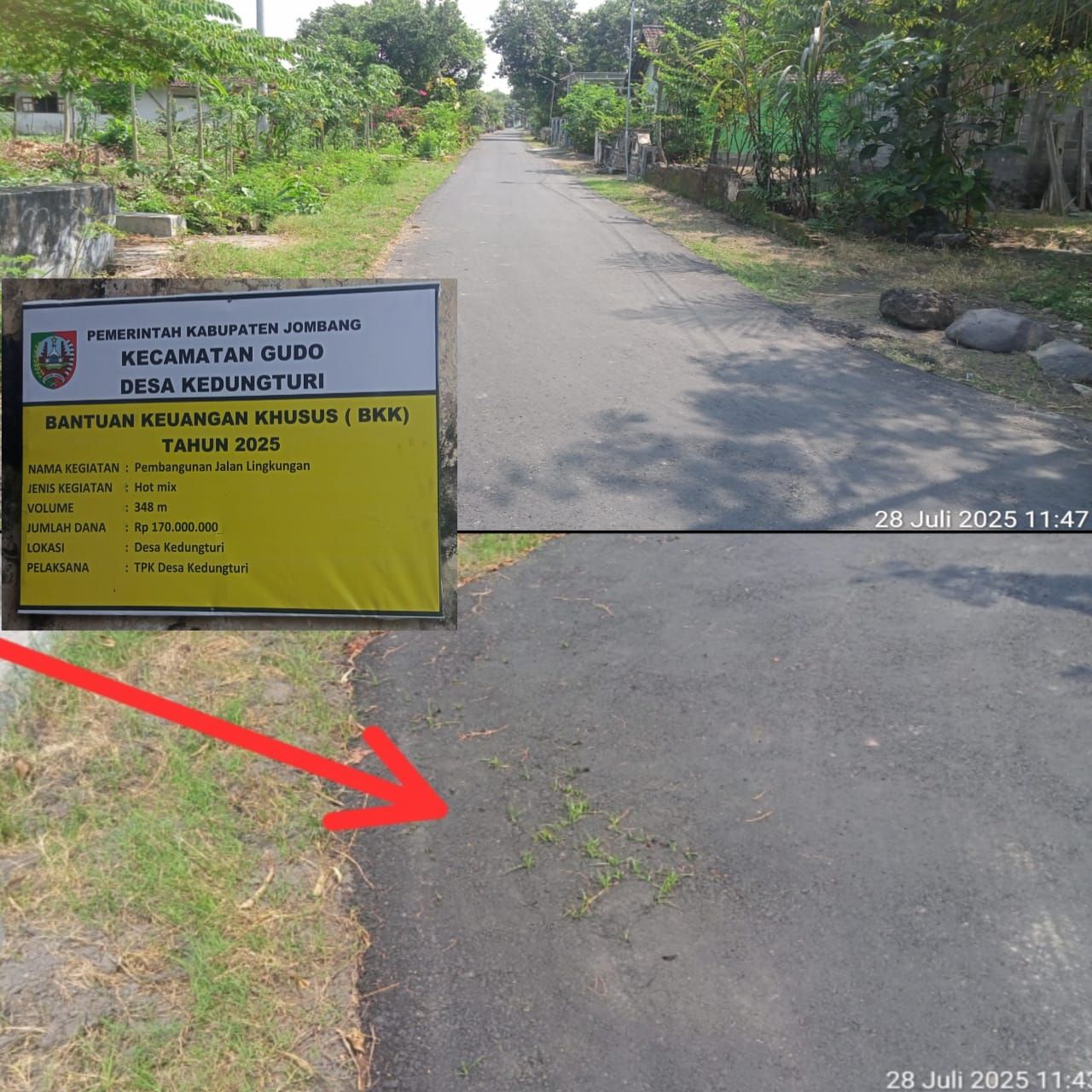 Miris! Baru Selesai Dikerjakan, Jalan Hotmix di Kedungturi Sudah Ditumbuhi Rumput