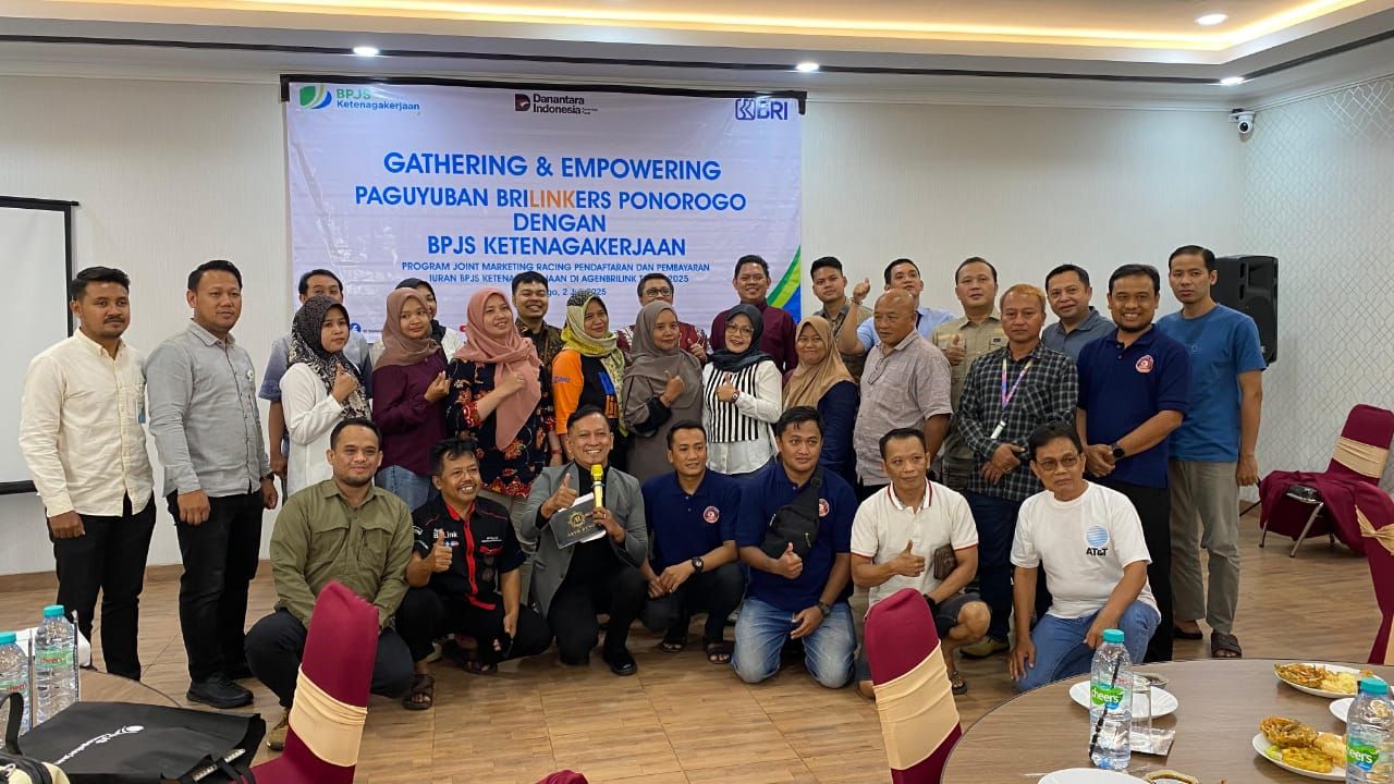 BPJS Ketenagakerjaan Ponorogo Bersama BRI Cabang Ponorogo Gelar Gathering Paguyuban Agen BRIlink