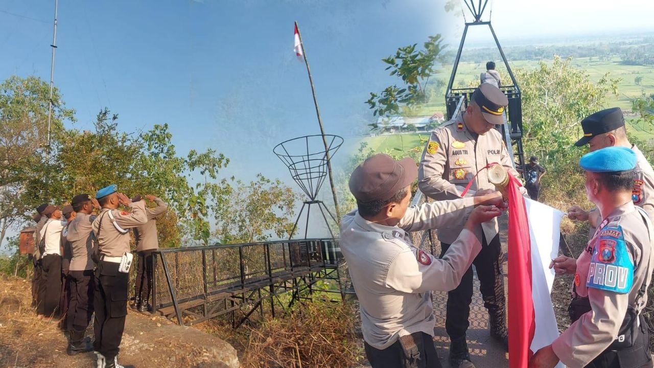 Jelang HUT RI KE 80 Polsek Sukorejo Kibarkan Bendera Merah Putih Di Gunung Mangge