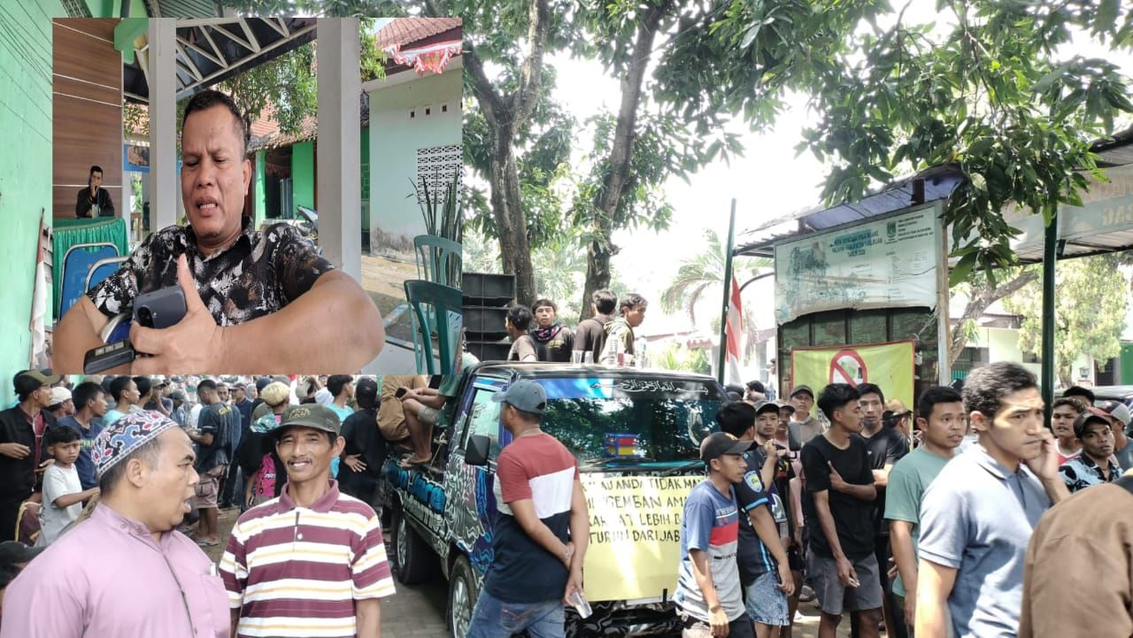 Aksi demo warga Desa Tempuran menuntut Arisin mengundur sebagai Kades karena diduga korupsi DD