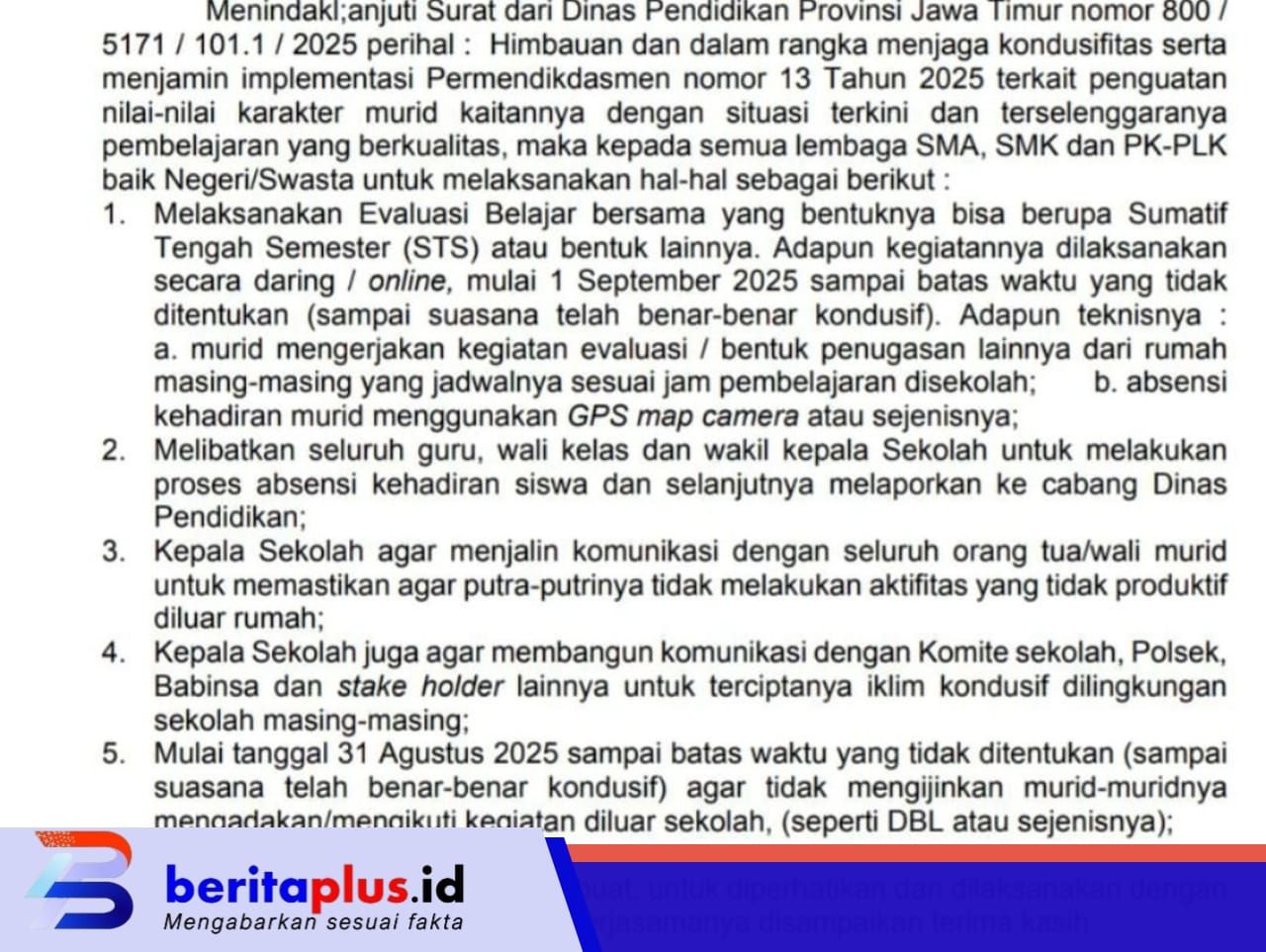 surat edaran bernomor 400.3.8/944/101.6.24/2025, Kepala Cabang Dinas Wilayah Kabupaten Gresik