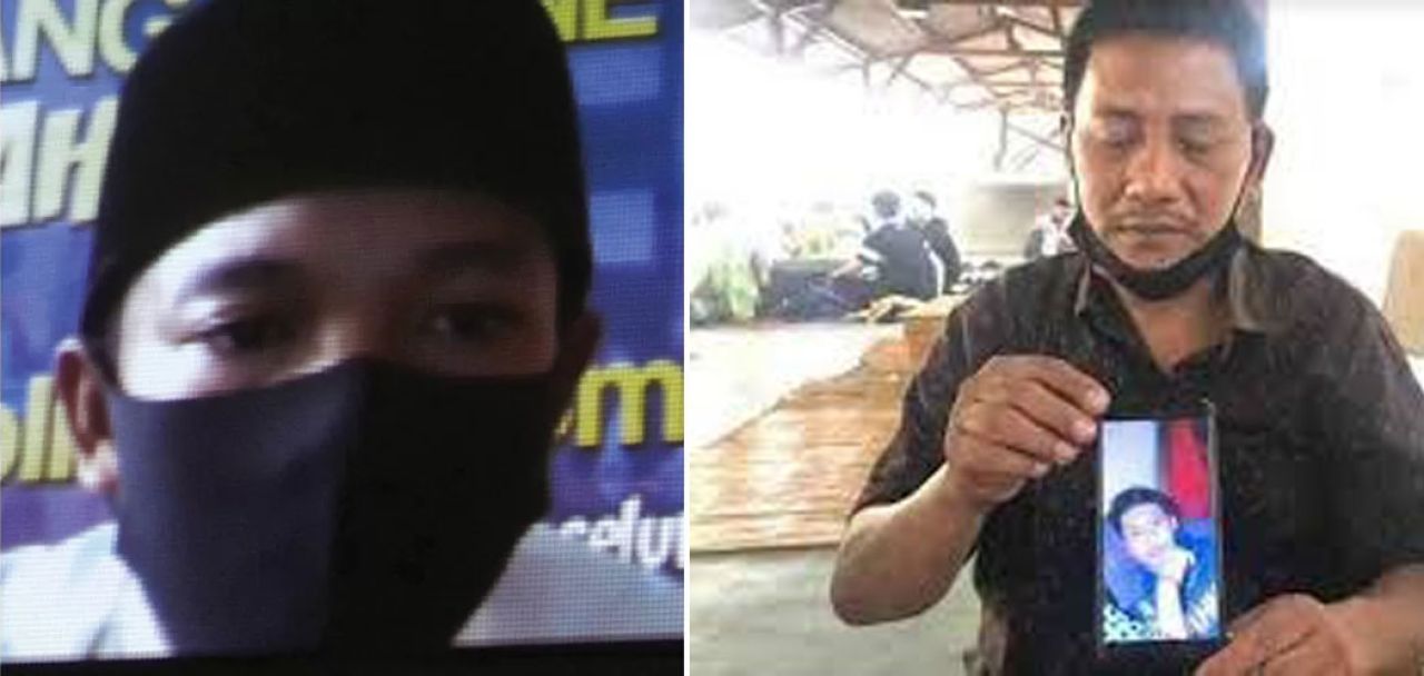 Rino, dan Sujiadi sedang menunjukkan foto Saputra