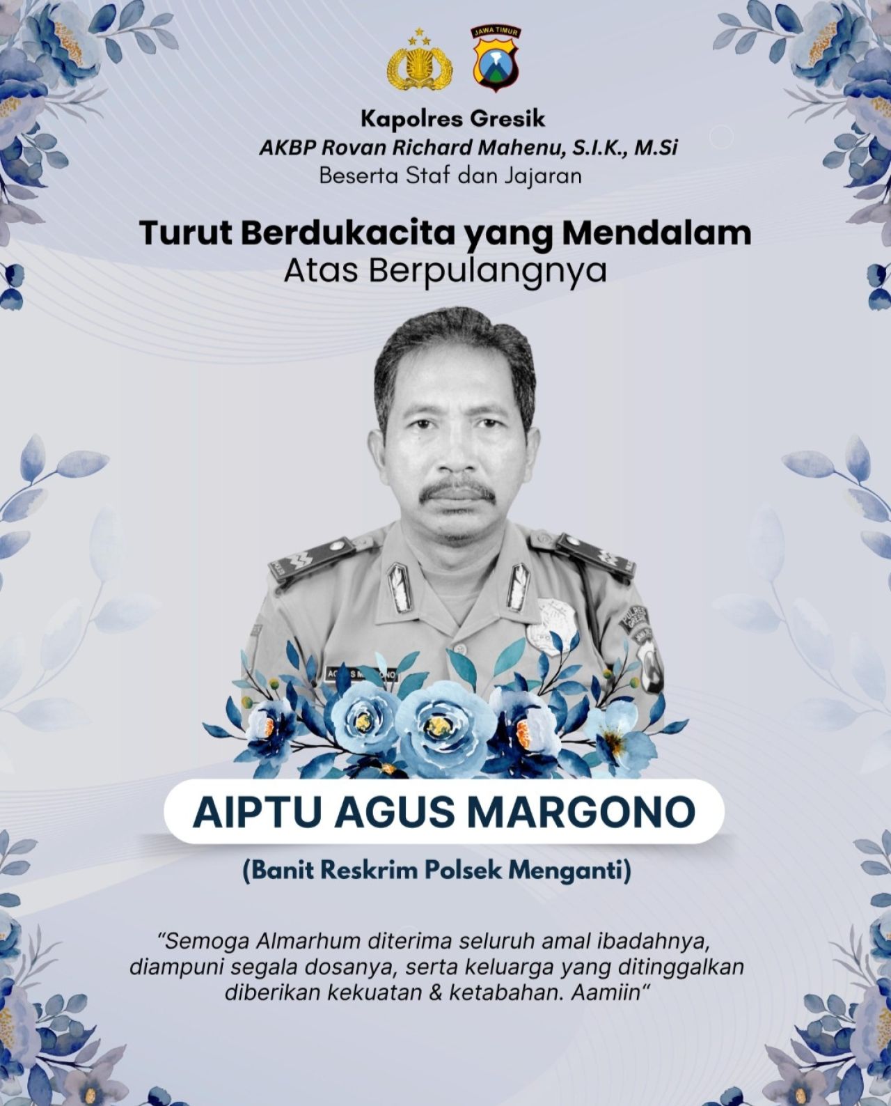 Redaksi BeritaPlus.id Sampaikan Belasungkawa Atas Berpulangnya AIPTU Agus Margono