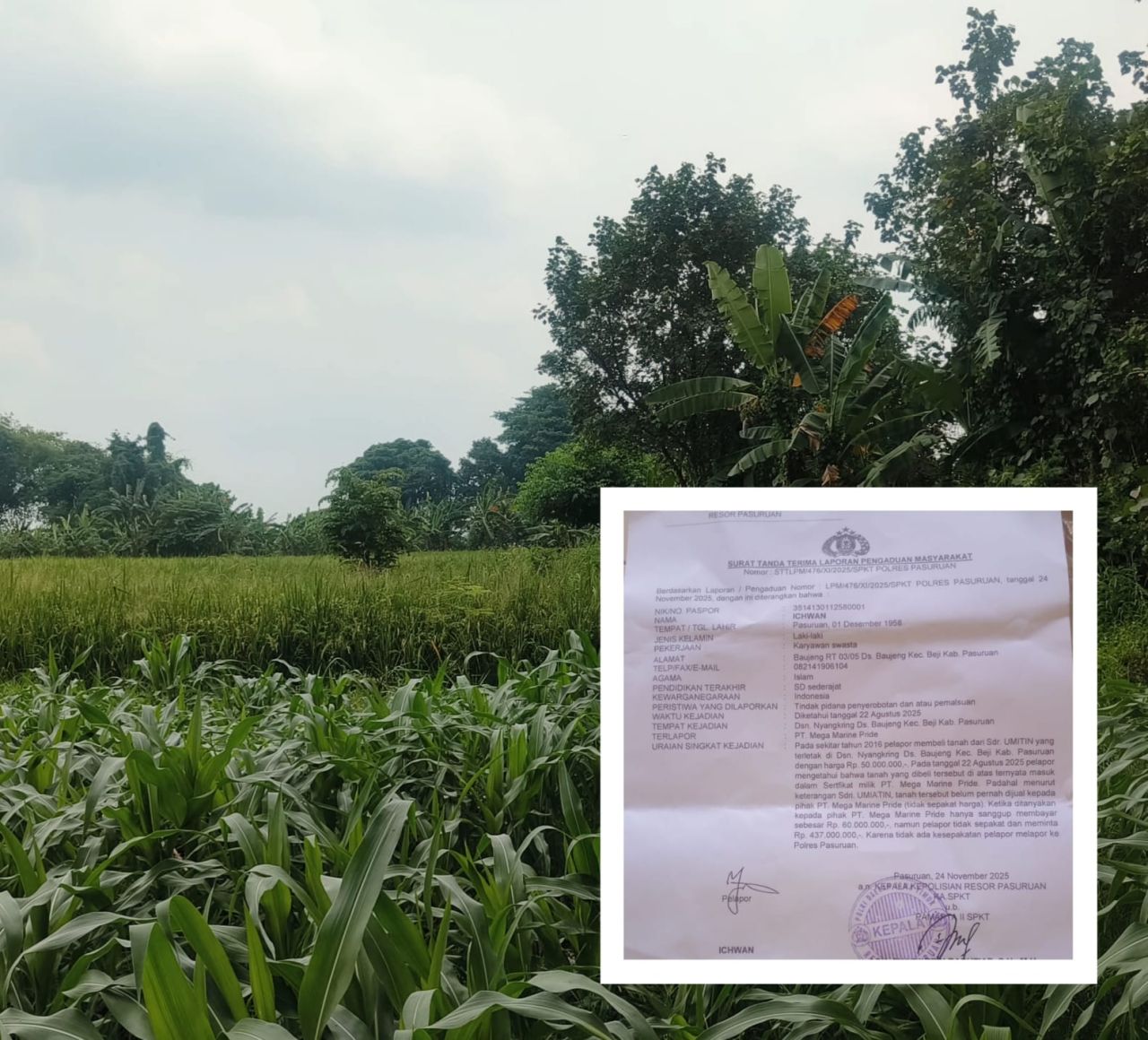 Lokasi tanah yang disengketakan terpasang benner