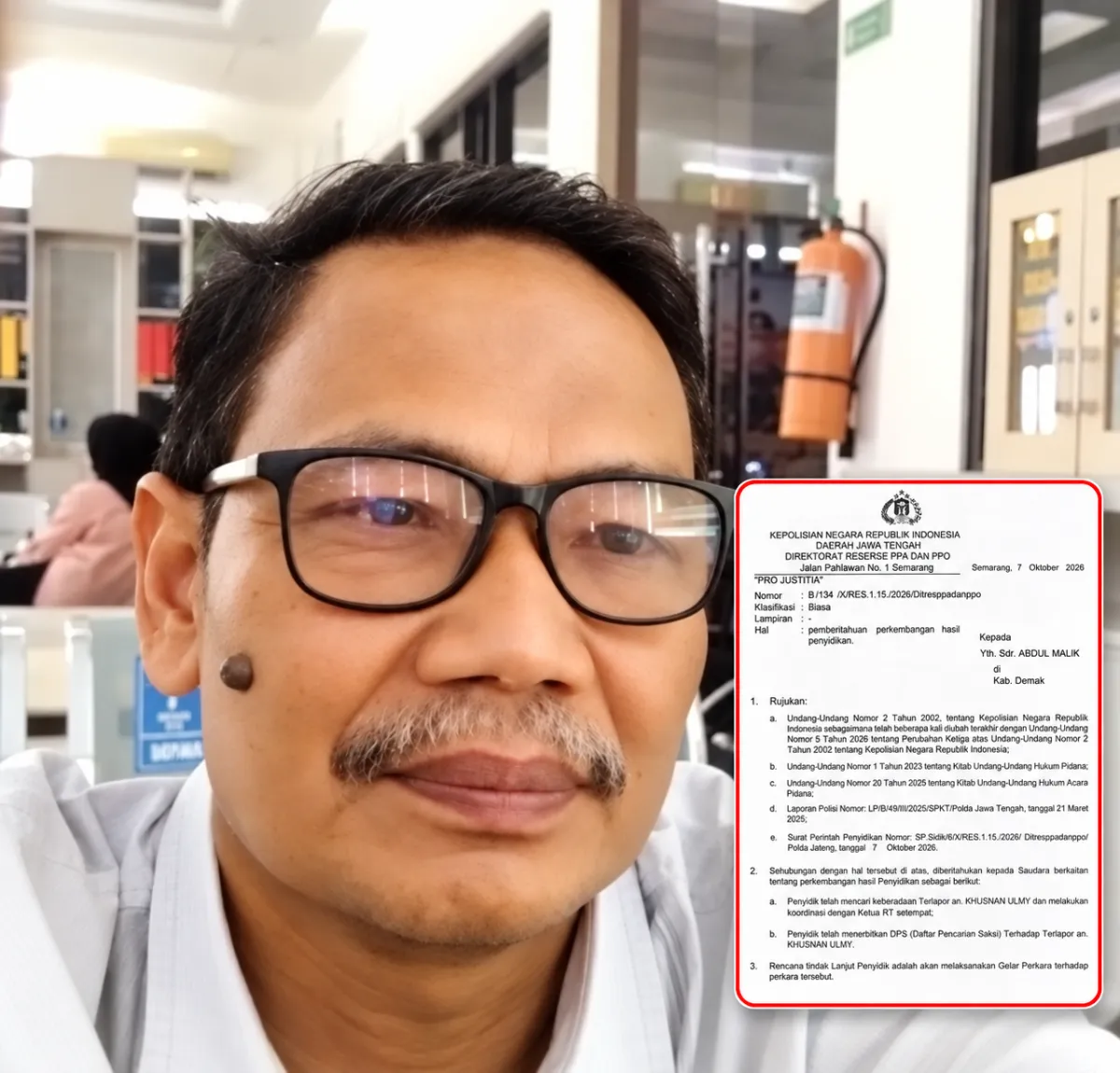 Setahun Lebih Perkara Berjalan, Sujadi Pertanyakan Status Khusnan Ulmy dalam DPS Polda Jateng