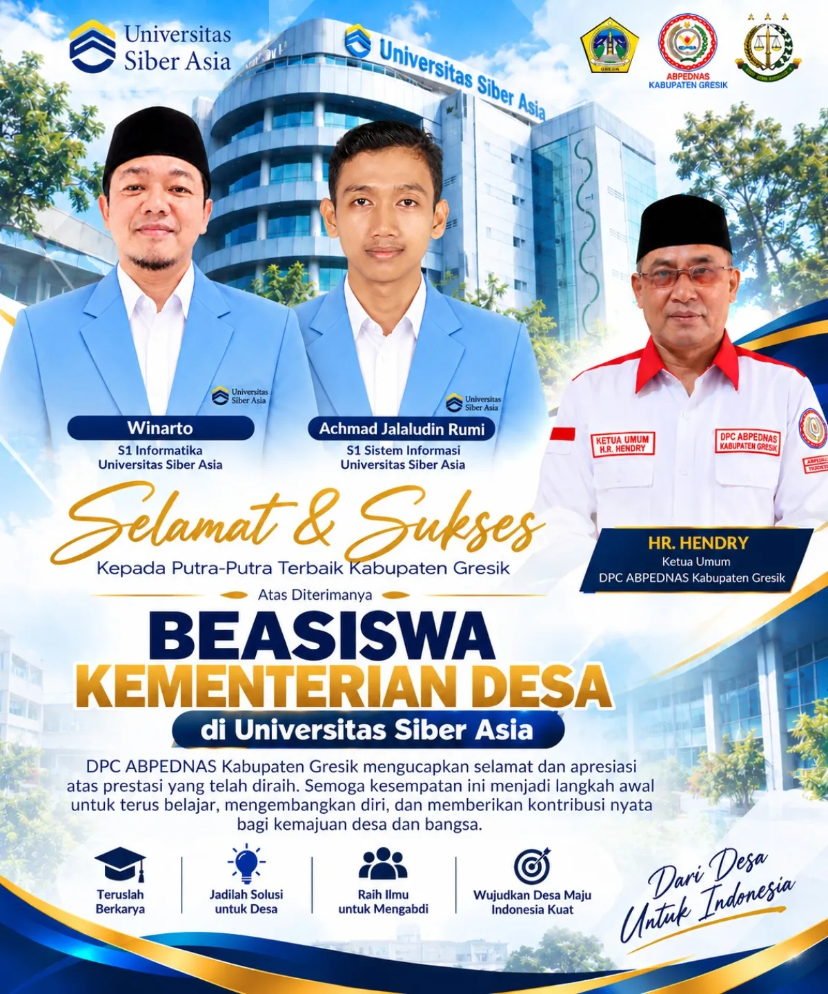 Dua Warga Gresik Lolos Seleksi Beasiswa PBDB Indonesia Dari ABPEDNAS