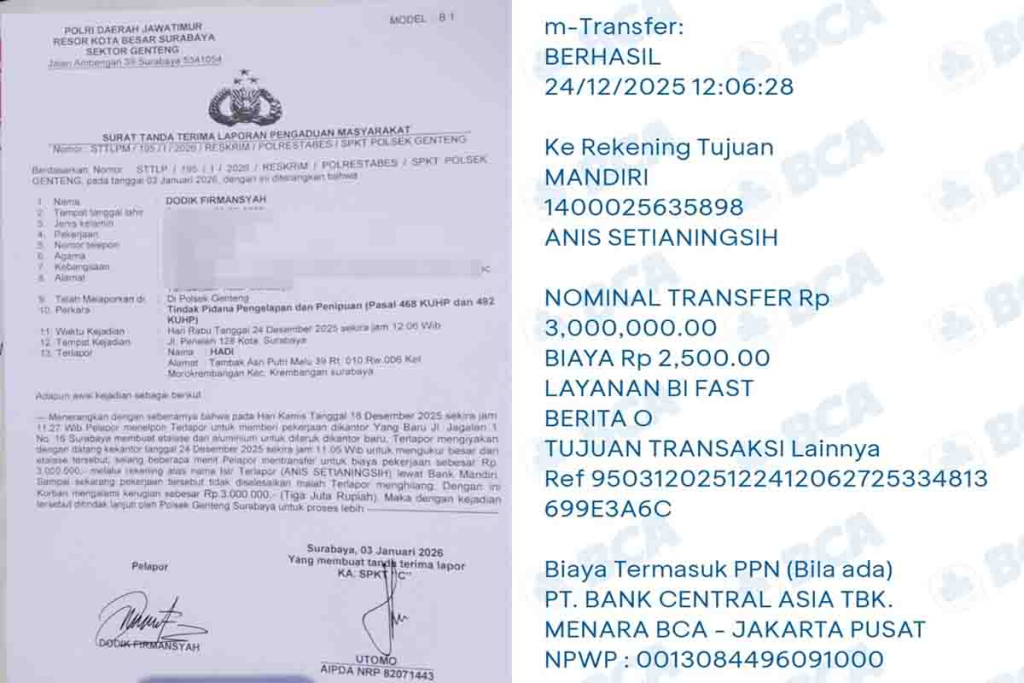 Diduga Menipu, Warga Tambak Asri Putri Malu Surabaya Dipolisikan