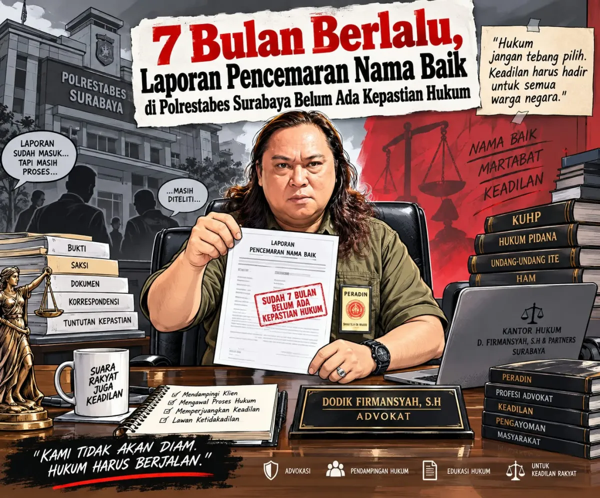 Sudah 7 Bulan, Laporan Pencemaran Nama Baik di Polrestabes Surabaya Tanpa Kepastian Hukum