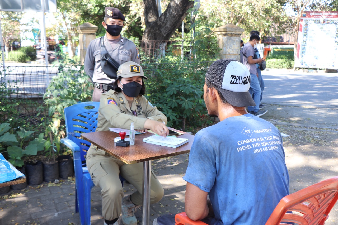warga yang tidak memakai masker ditempat umum, ada 3 jenis sanksi yang diterapakan yaitu sanksi sosial, Sanksi administrasi dan teguran 
