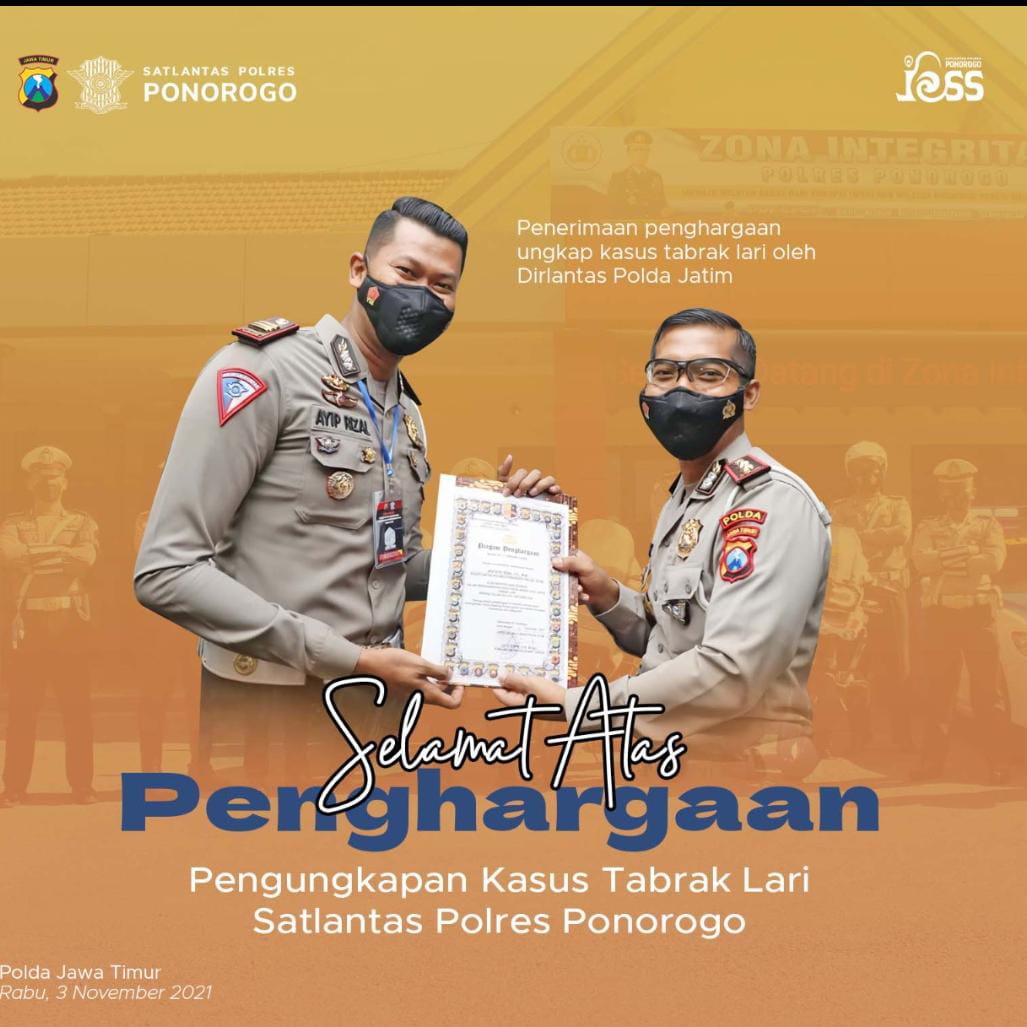 Satlantas Polres Ponorogo terima penghargaan dari Dirlantas polda Jatim