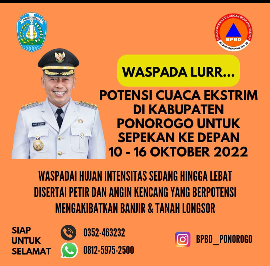 Himbauan Pemda Ponorogo untuk waspada cuaca Extrim akhir tahun 2022