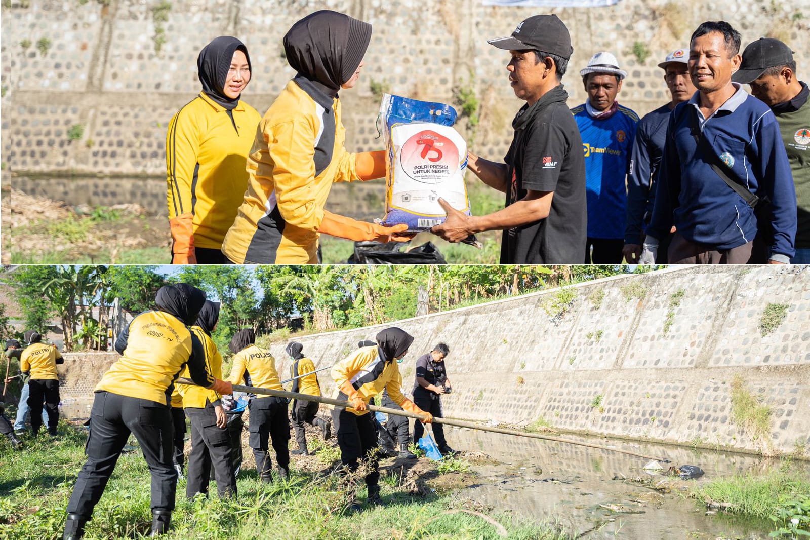 Polisi Peduli Lingkungan Polwan Polres Ponorogo Bersihkan Sungai