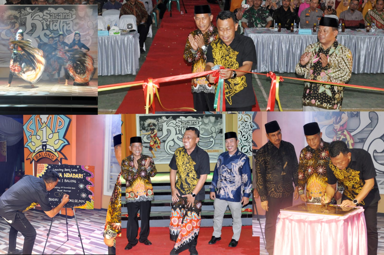 Bupati Sugiri resmikan Batik Lukis dan Panggung di HUT SMPN 1 Balong