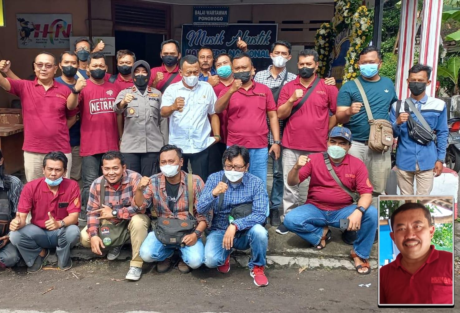 Bupati Ponorogo Kang Giri didampingi Wakapolres Ponorogo bersama wartawan KWP Ponorogo. (Inzet wartawan BeritaPlus.id)