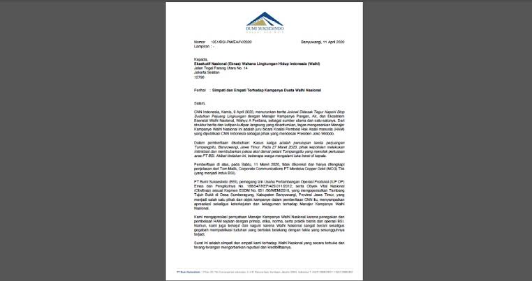 Surat Edaran Resmi PT. BSI Terkait Pernyataan Wahli di Media Online CNN Indonesia